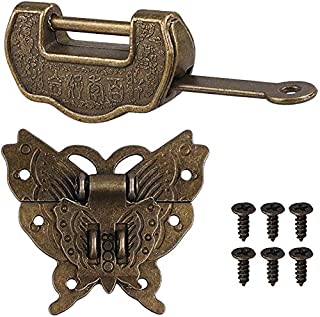 Antiguo estilo chino tallado vintage Love Lock con llave y cierre de mariposa y tornillos para gabinete joyero caja de regalo