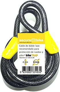 Antirrobo bicicleta: Cable 2-1m x 12mm de acero de doble lazo de alta seguridad para soporte candado de pared y antirrobo bikeTRAP