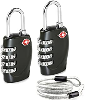 Aspen 4 Digitos Combinacion TSA Candado Mas Alta Seguridad TSA Luggege Bloqueo con Cable de Acero para el Maleta Equipaje Viaje (Negro)