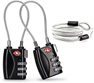 Aspen Candado de Seguridad para Maletas TSA Candados para Equipaje Candado de Combinacion 3 codigos con Cable de Acero(Negro-2 Paquetes)- Cuerpo de Aleacion- Discos de Facil Lectura