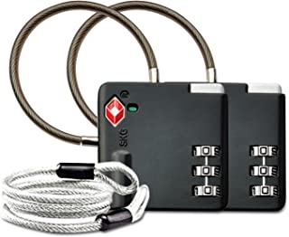 Aspen TSA Candados para equipaje de combinacion Seguridad Maleta Taquilla Candados Viaje Taquilla Lock eeuu con Cable de Bloqueo 100 cm(Negro)