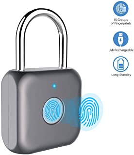 Candado con huella digital Mini candado inteligente Carga USB sin llave Cerradura biometrica de alta seguridad para casillero de gimnasio- casillero- maletas (gris)