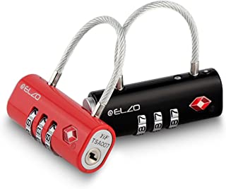 ELZO Candado Combinacion - Candado TSA Equipaje de Seguridad- Combinacion de 3 Digitos para Equipaje Maletas y Viajes- 2 Unidades con Cierre de Cable- Negro y Rojo