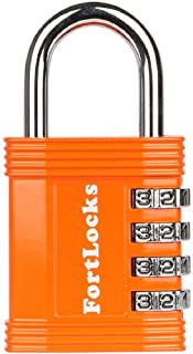 FortLocks – Candado Naranja de Casillero- 4 Digitos- Acero Inoxidable Endurecido- Resistente al Agua y a la Intemperie- Numeros Faciles de Leer- Combinacion Reajustable y a Anti-Cortes - 1 Paquete
