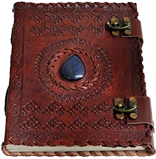Hecha a mano- tamano grande 8 -Piel repujada Celta Dos Cierres Azul Piedra Blank Personal diario cuaderno rellenable regalo