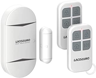LACORAMO 130db Sensor de alarma para puertas y ventanas con 2 controles remotos- 2 baterias- campana de apertura de contacto magnetico inalambrico para ninos- hogar- refrigerador- tienda (1 paquetes)