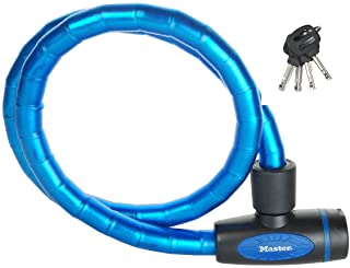 MASTER LOCK 8228EURDPROBLU Candado- 1 m Cable- Llave- Exterior- Azul- para Bicicleta- Monopatin- Paseante- Cortacesped y Otro Equipo- Unisex-Adult