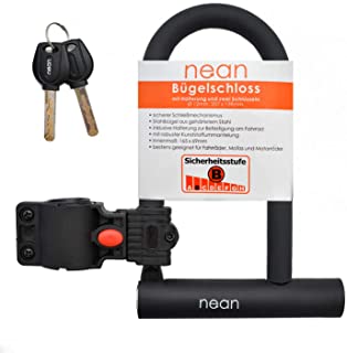 Nean - Candado para bicicleta con soporte y 2 llaves de seguridad (12 mm de diametro- 207 x 138 mm)- color negro