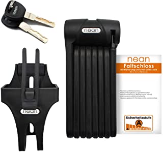 Nean - Candado plegable para bicicleta con soporte y 2 llaves de seguridad (20 x 3-5 x 820 mm)- color negro