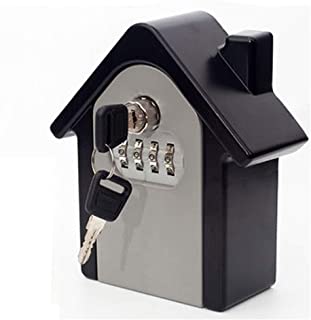 Nueva caja de cerradura de almacenamiento de llaves montada en la pared- caja de llaves creativa con llave y contrasena de 4 digitos para desbloqueo de emergencia en interiores y exteriores- acero res