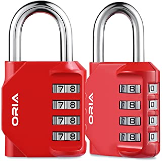 【Nueva Version】ORIA 2 Pcs Candado de Combinacion- Candados Combinacion de Seguridad con Combinaciones de 4 Digitos Reajustable- Ideal para Locker de Gimnasia Escolar- Verja-Mochila- etc - Rojo