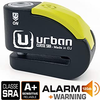 Urban Security UR10 Candado Antirrobo Moto Disco Alarma 120db- Avisador- A+- Doble Cierre o10- homologado Sra- Negro-Amarillo- 10 mm